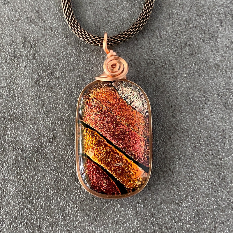 Caramel Apple, Copper Dichroic Glass Necklace