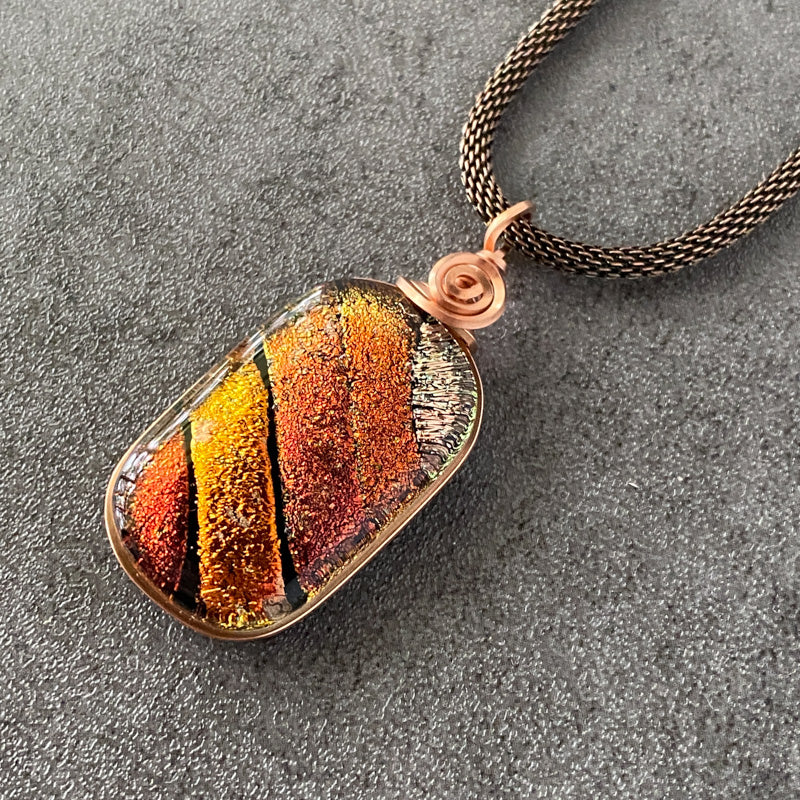 Caramel Apple, Copper Dichroic Glass Necklace