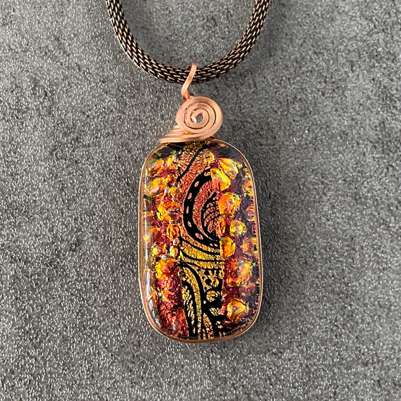 Pumpkin Spice, Copper Dichroic Glass Necklace