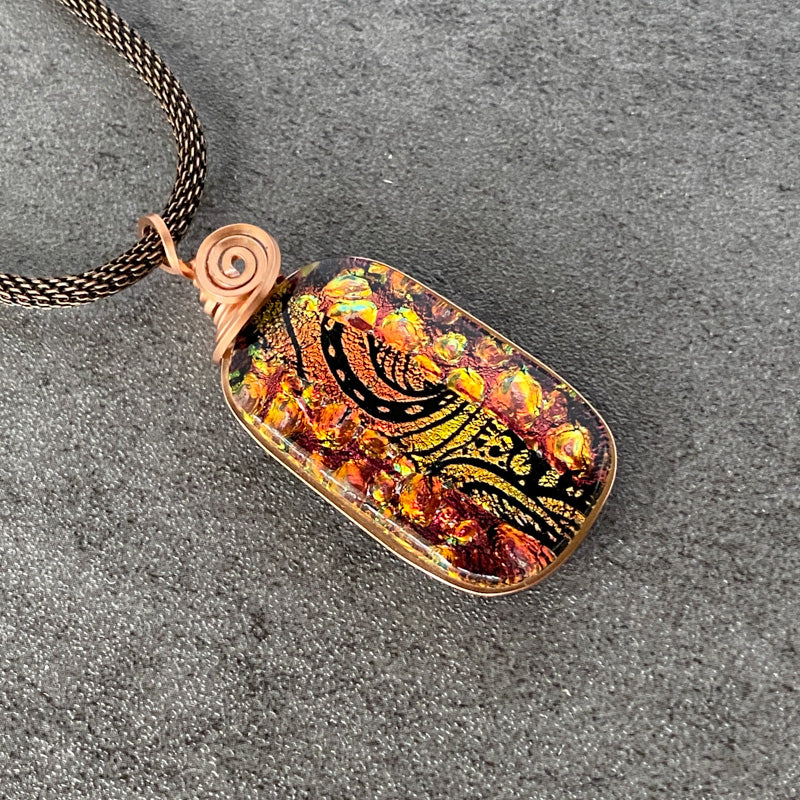 Pumpkin Spice, Copper Dichroic Glass Necklace