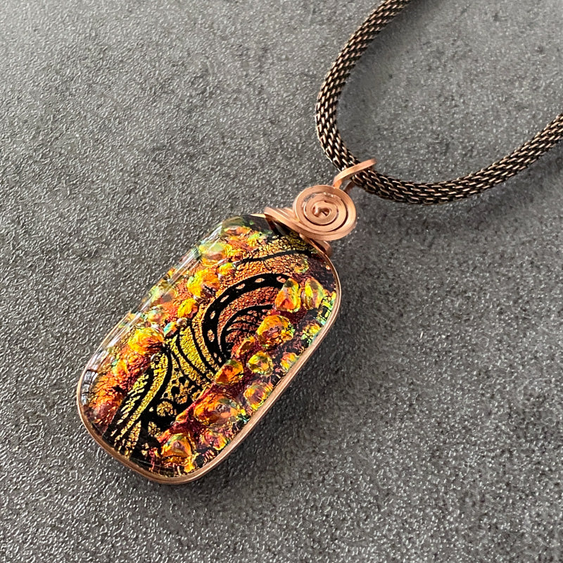 Pumpkin Spice, Copper Dichroic Glass Necklace