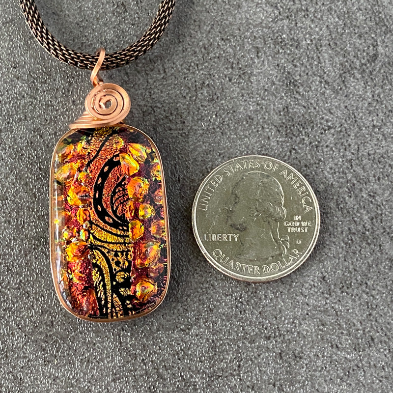 Pumpkin Spice, Copper Dichroic Glass Necklace