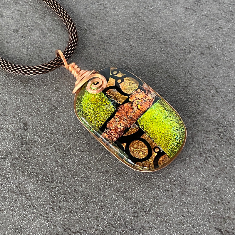 Falling For You, Copper Dichroic Glass Necklace
