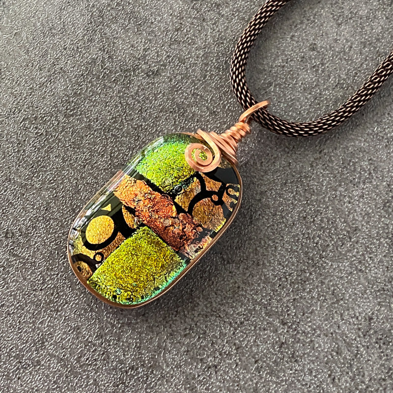Falling For You, Copper Dichroic Glass Necklace