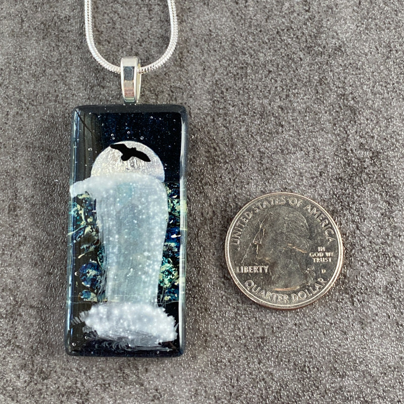 Midnight Shimmer, Moonlit Waterfalls Fused Glass Necklace, navy blue, silver