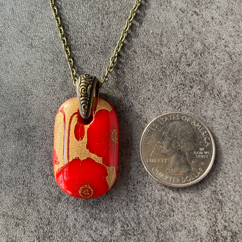 Blooming Poppies, Red and 18kt Gold Fused Glass Necklace