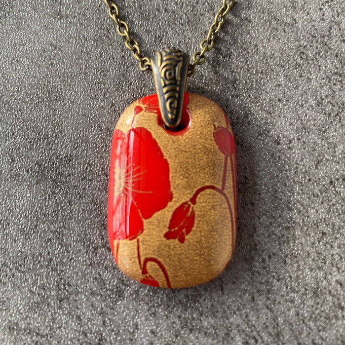 Poppy Blooms, Red and 18kt Gold Fused Glass Necklace