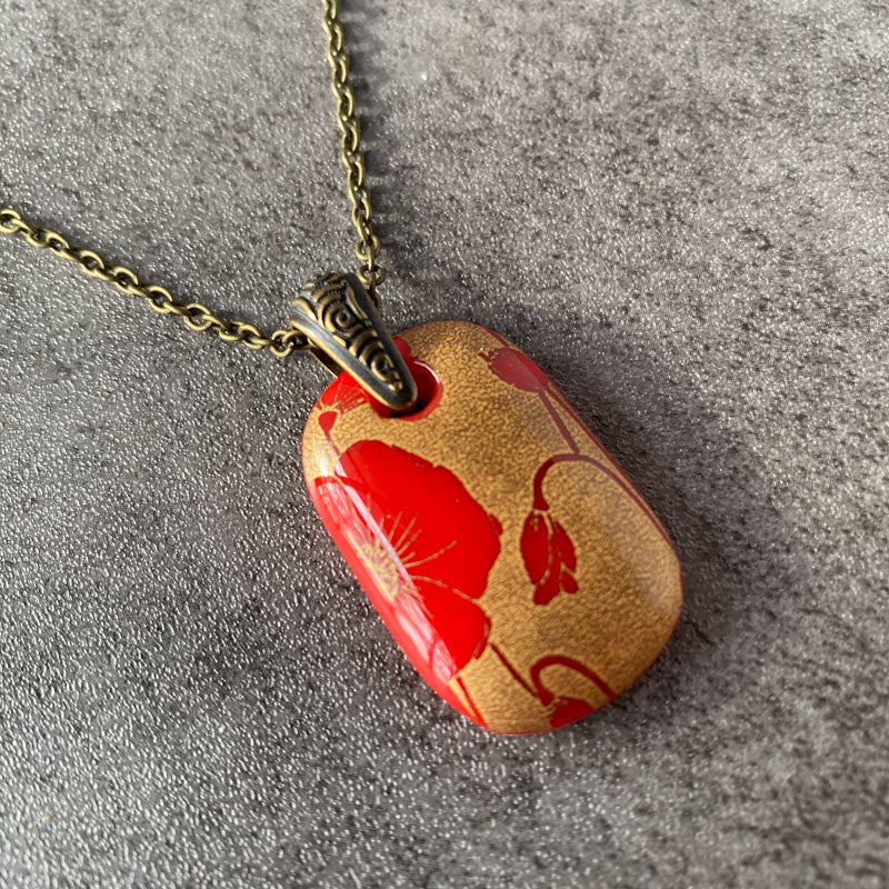 Poppy Blooms, Red and 18kt Gold Fused Glass Necklace