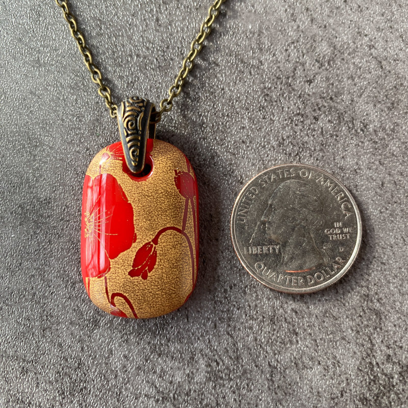 Poppy Blooms, Red and 18kt Gold Fused Glass Necklace