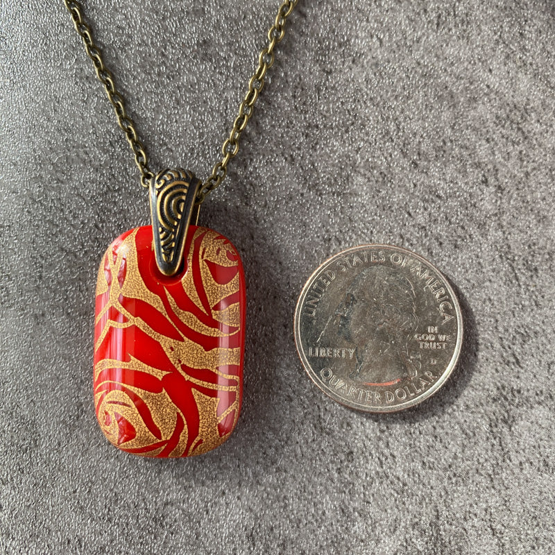 Antique Rose Bud, Red and 18kt Gold Fused Glass Necklace
