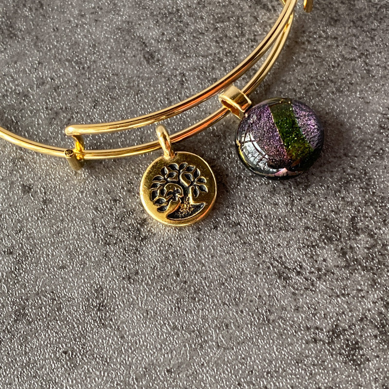 Lilac Dreams, Purple Dichroic Glass Bracelet, Gold