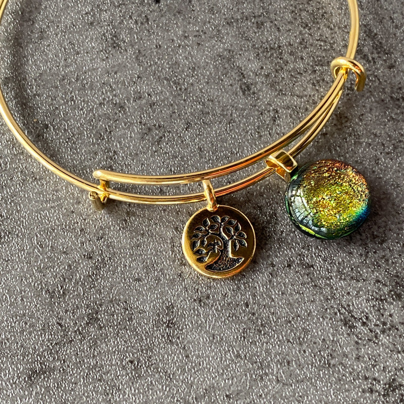 Amber Sunset, Dichroic Glass Bracelet, Gold