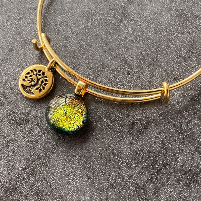 Amber Sunset, Dichroic Glass Bracelet, Gold