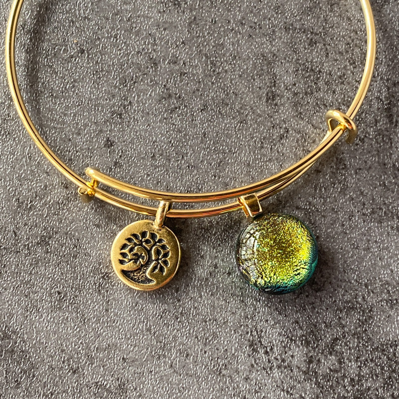 Key Lime Pizzazz, Light Green Dichroic Glass Bracelet, Gold