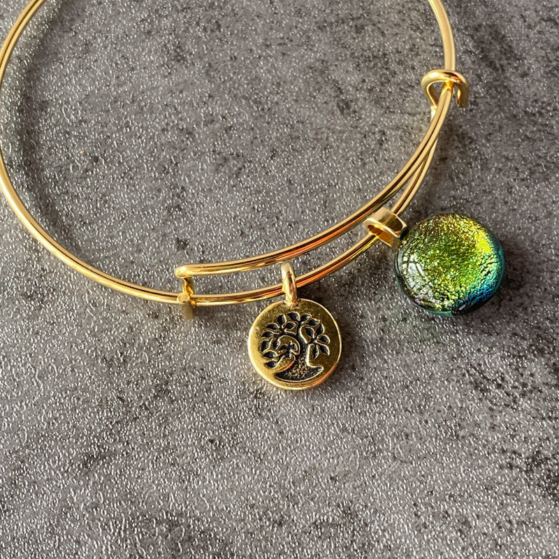 Key Lime Pizzazz, Light Green Dichroic Glass Bracelet, Gold