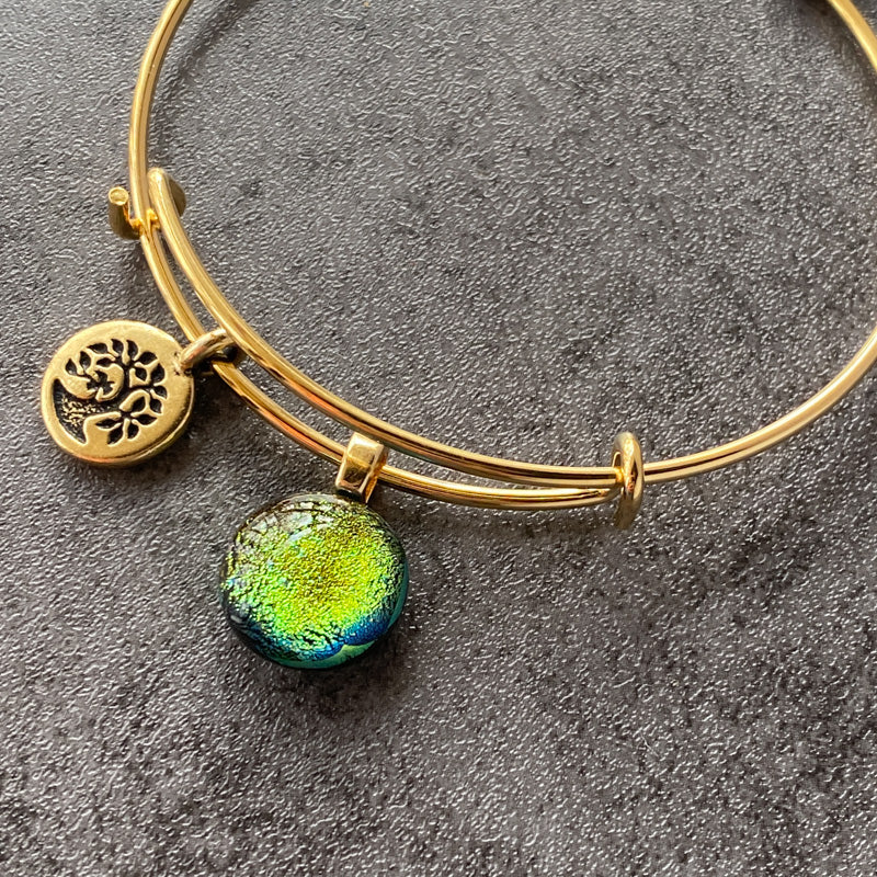 Key Lime Pizzazz, Light Green Dichroic Glass Bracelet, Gold