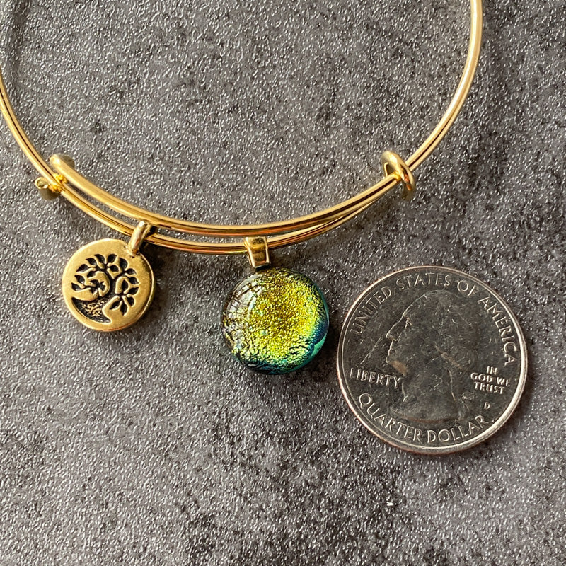 Key Lime Pizzazz, Light Green Dichroic Glass Bracelet, Gold