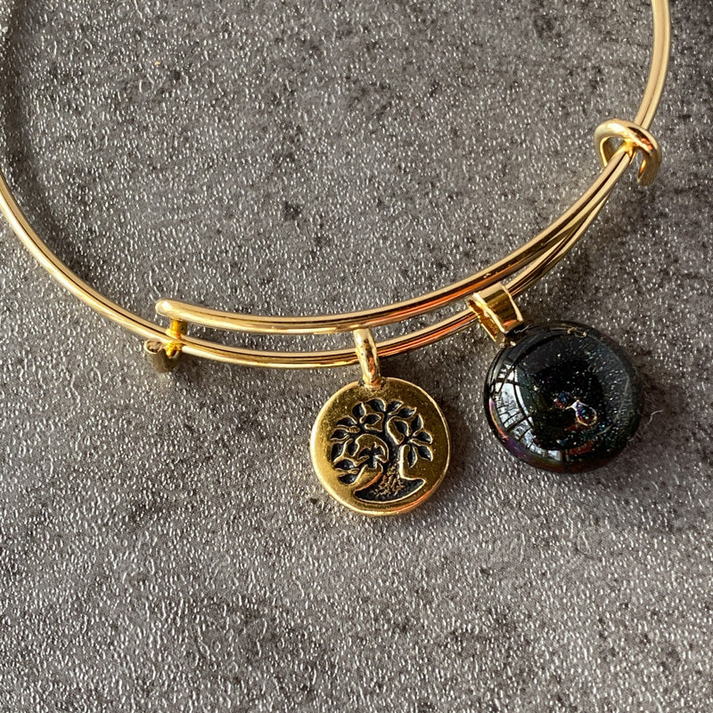 Meet Me At Midnight, Multi-Colored Dichroic Glass Bracelet, Gold