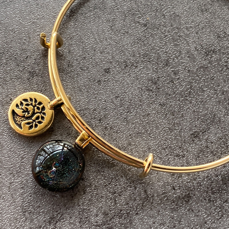 Meet Me At Midnight, Multi-Colored Dichroic Glass Bracelet, Gold