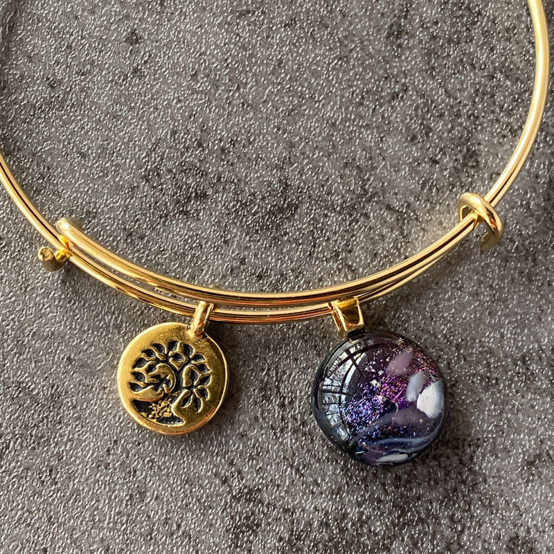 Lavender Haze, Purple Dichroic Glass Bracelet, Gold