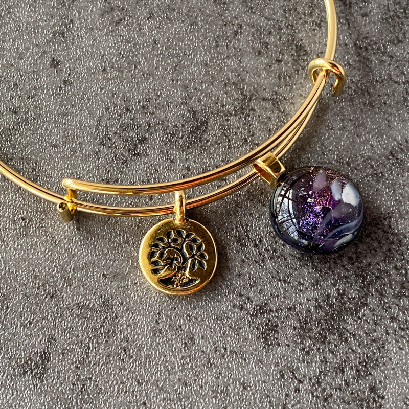 Lavender Haze, Purple Dichroic Glass Bracelet, Gold