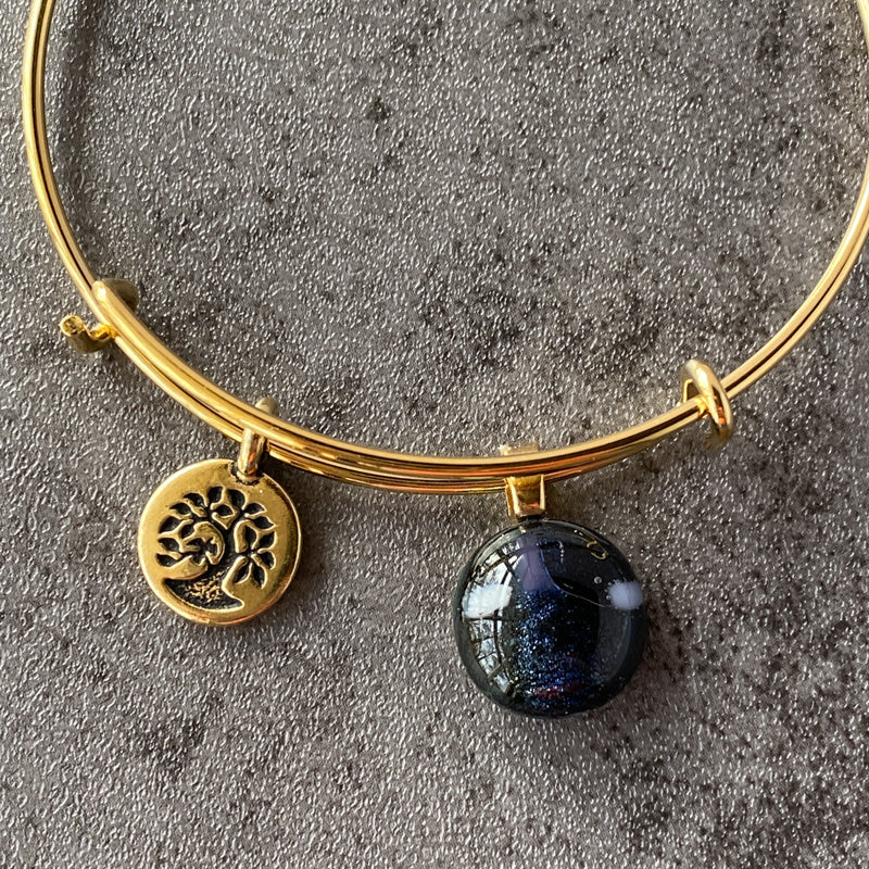 Starlit Sky, Navy Blue Dichroic Glass Bracelet, Gold