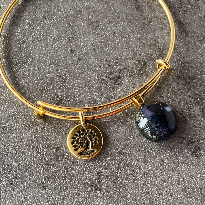 Starlit Sky, Navy Blue Dichroic Glass Bracelet, Gold