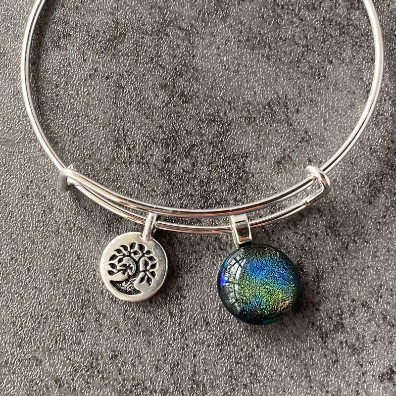 Aurora Evening, Multi-Colored Dichroic Glass Bracelet, Silver