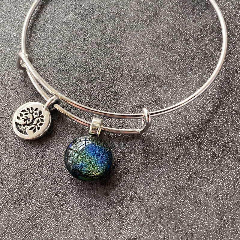 Aurora Evening, Multi-Colored Dichroic Glass Bracelet, Silver