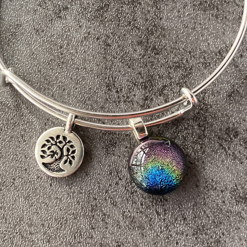 Rainbow Rays, Rainbow Dichroic Glass Bracelet, Silver