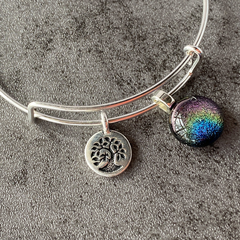 Rainbow Rays, Rainbow Dichroic Glass Bracelet, Silver