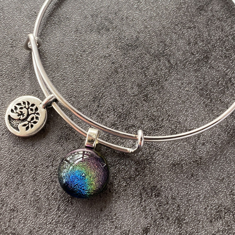 Rainbow Rays, Rainbow Dichroic Glass Bracelet, Silver