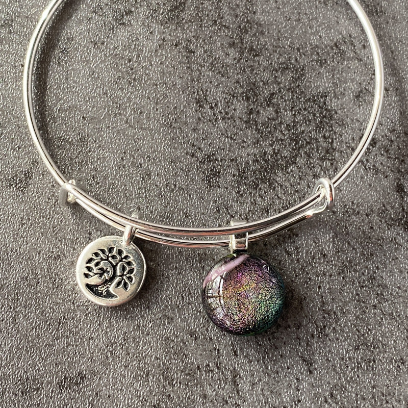 Glimmering Cavern, Multi-color Dichroic Glass Bracelet, Silver