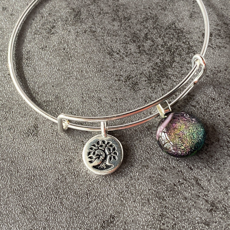 Glimmering Cavern, Multi-color Dichroic Glass Bracelet, Silver
