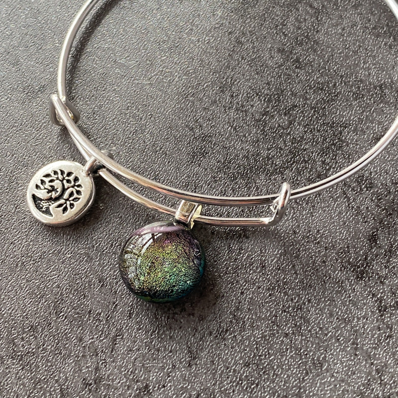 Glimmering Cavern, Multi-color Dichroic Glass Bracelet, Silver
