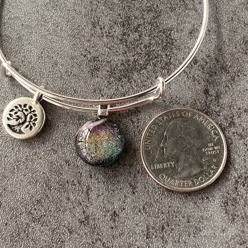 Glimmering Cavern, Multi-color Dichroic Glass Bracelet, Silver
