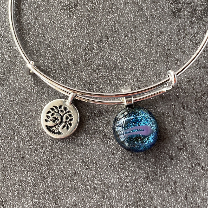 Shooting Star, Blue and Purple Dichroic Glass Bracelet, Silver