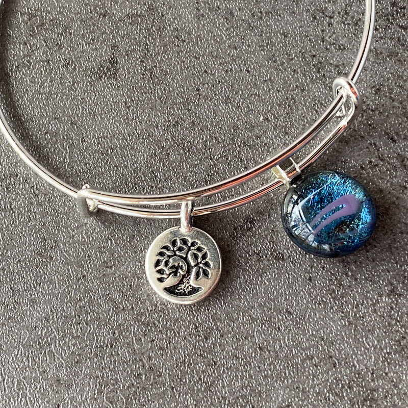 Shooting Star, Blue and Purple Dichroic Glass Bracelet, Silver