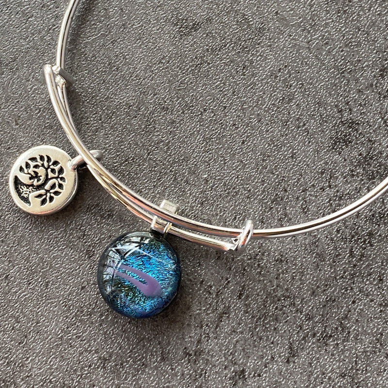 Shooting Star, Blue and Purple Dichroic Glass Bracelet, Silver