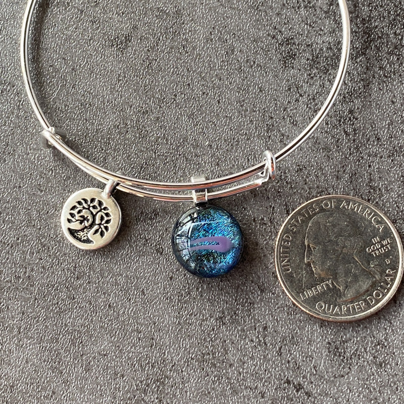 Shooting Star, Blue and Purple Dichroic Glass Bracelet, Silver