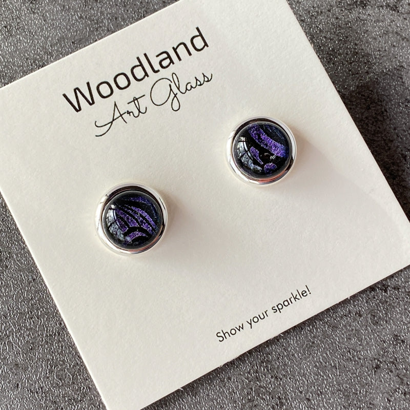 Purple Reign, Purple Etched Dichroic Earrings, Silver