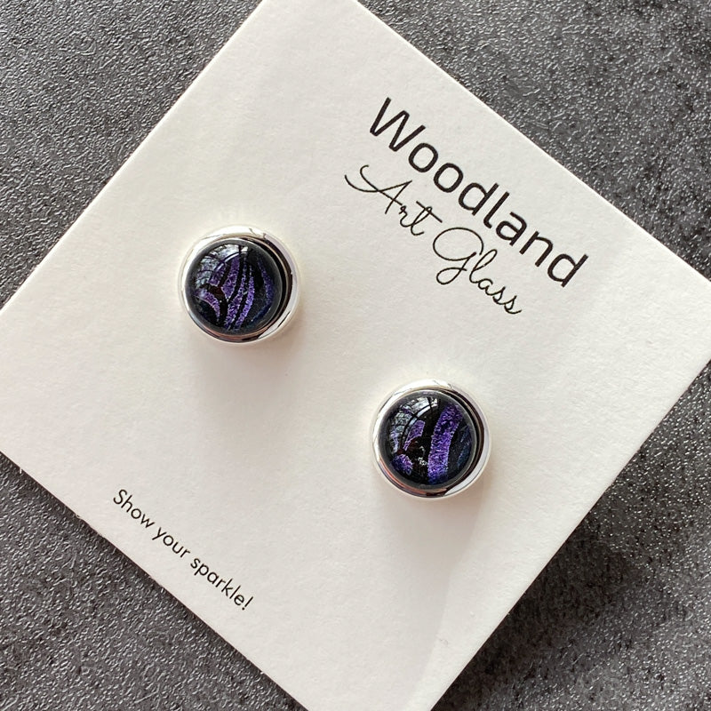 Purple Reign, Purple Etched Dichroic Earrings, Silver