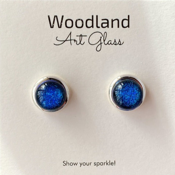 Electric Blue, Blue Dichroic Earrings, Silver