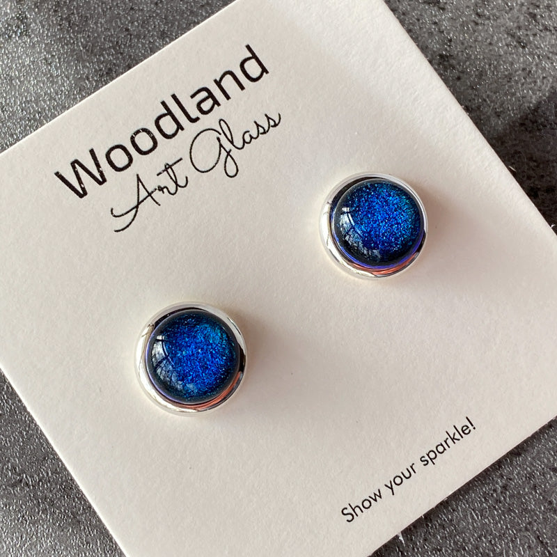 Electric Blue, Blue Dichroic Earrings, Silver