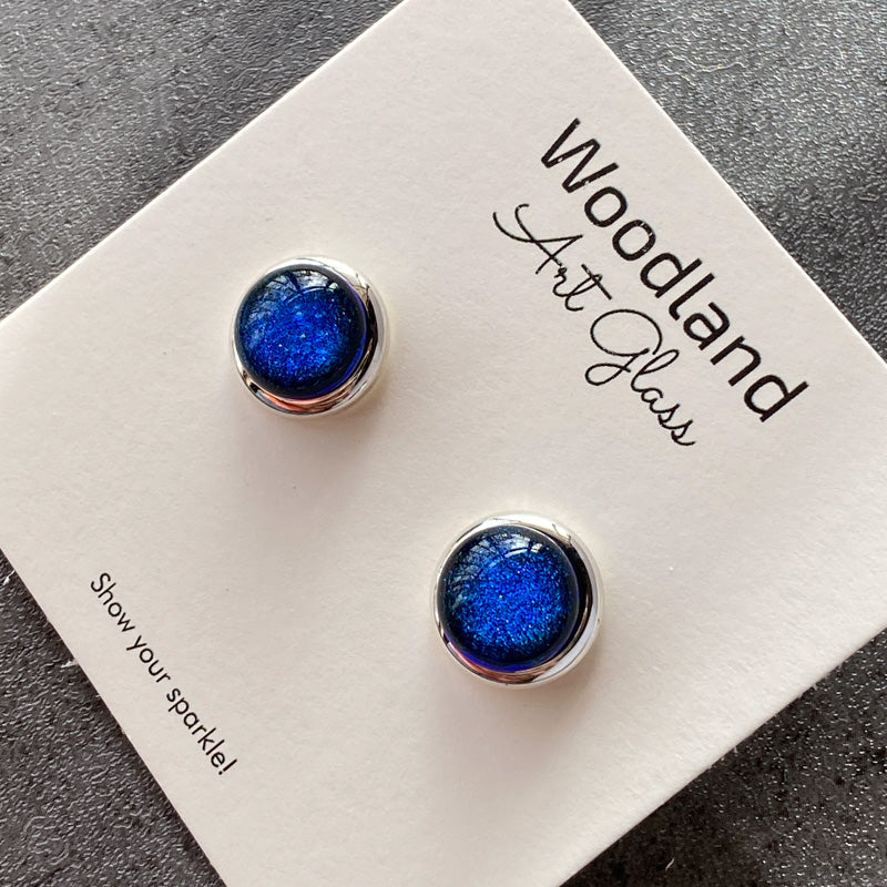 Electric Blue, Blue Dichroic Earrings, Silver