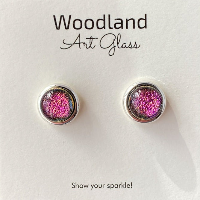 Peony Petal, Pink Dichroic Earrings, Silver