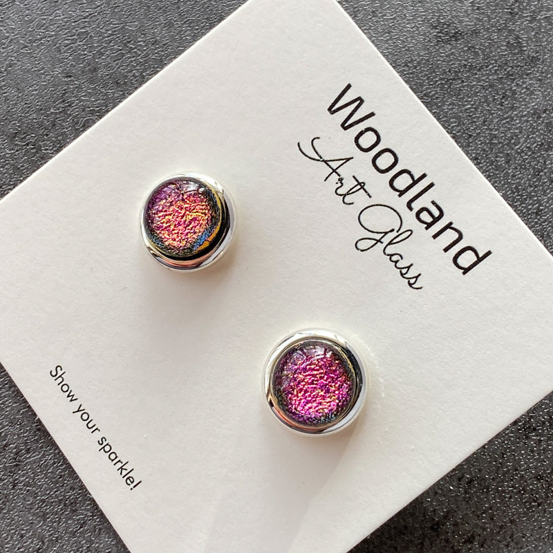 Peony Petal, Pink Dichroic Earrings, Silver