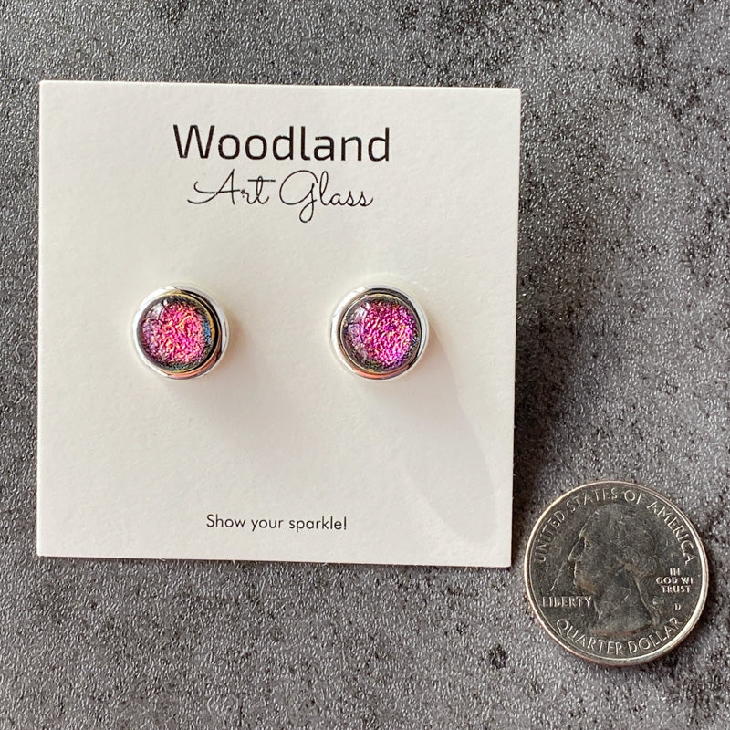 Peony Petal, Pink Dichroic Earrings, Silver