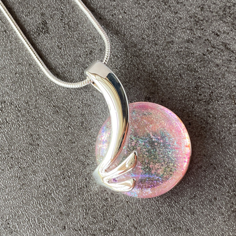 Sparkling Dust, Pink Dichroic Glass Necklace, Silver