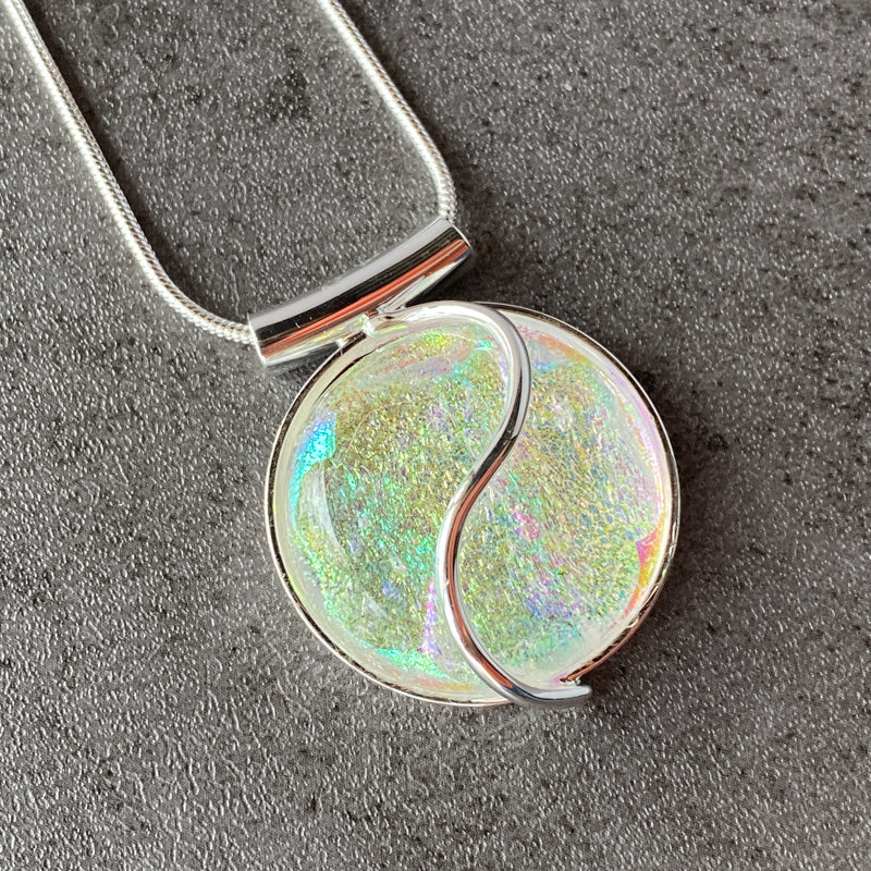 I Thought It Was Opal, Dichroic Glass Necklace, Silver